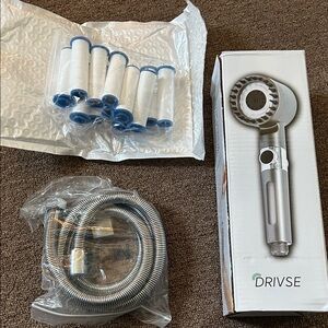 Silver Handheld Shower Head with Filters - White/Blue Filters Included